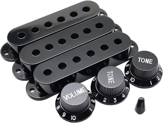 Siyah 3 Single Manyetik Kapağı-2 Ton-1 Volume Potans Düğmesi-Switch Şapkası Set - 1