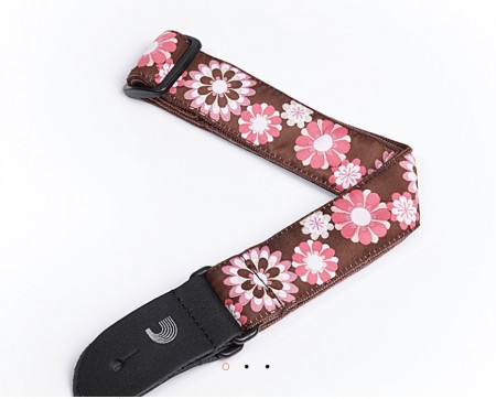 D'Addario 15UKE02 Brown and Pink Flowers Ukulele Askısı - Thumbnail