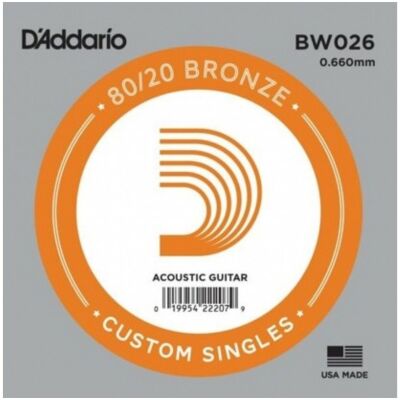 D'Addario BW026 80/20 Bronze Wound Akustik Gitar Sol (G) Tek Tel .026 - DAddario