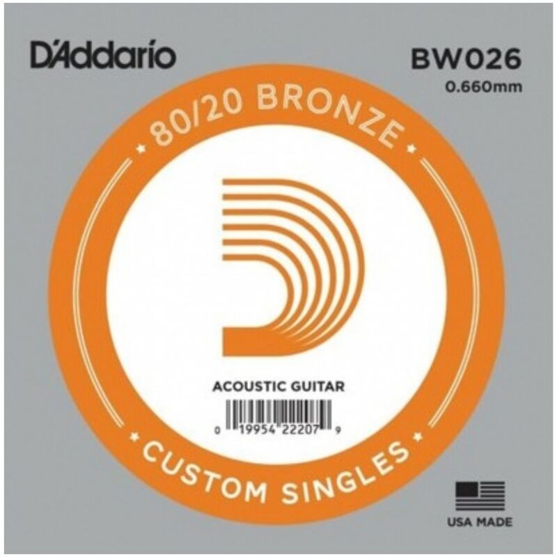 D'Addario BW026 80/20 Bronze Wound Akustik Gitar Sol (G) Tek Tel .026 - 1