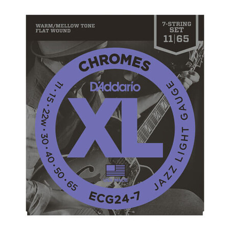 DAddario - D'Addario ECG24-7 Chromes Flat Wound, 7 Telli Elektro Jazz Gitar Teli (11-65)