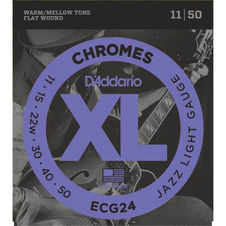 D'Addario ECG24 Chromes Flat Wound, Light Elektro Jazz Gitar Teli (11-50)