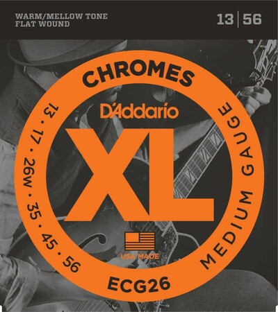 D'Addario ECG26 Chromes Flat Wound, Medium, Elektro Jazz Gitar Teli (13-56)
