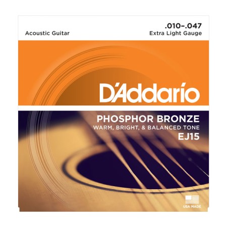 DAddario - D'Addario EJ15 Phosphor Bronze Extra Light 10-47 Akustik Gitar Takım Tel