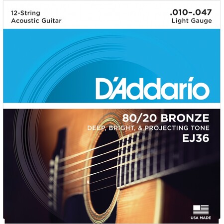 DAddario - D'Addario EJ36 Bronze Light (10-47) 12 Telli Akustik Gitar Tel Takımı