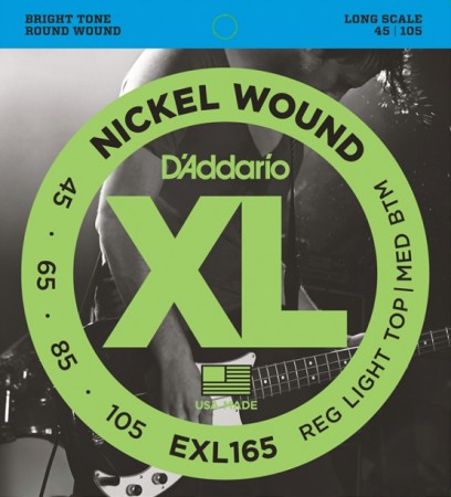 D'Addario EXL165 Nickel Wound Bass, Custom Light 45-105 Bas Gitar Takım Tel - Thumbnail