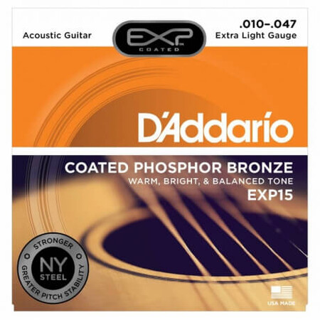 D'Addario EXP15 Coated Phosphor Bronze Akustik Gitar Teli (010-047) - 1