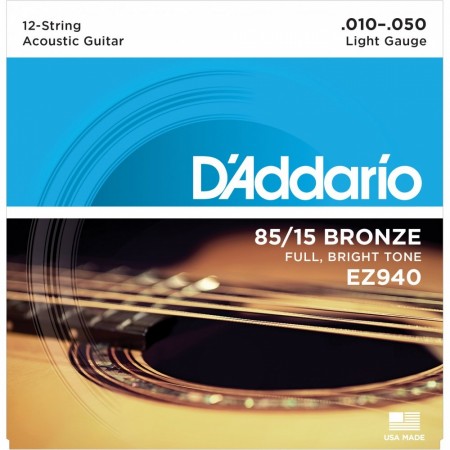 D'Addario - D'Addario EZ940 - Light 12 Telli Akustik Gitar Tel Takımı 010-050