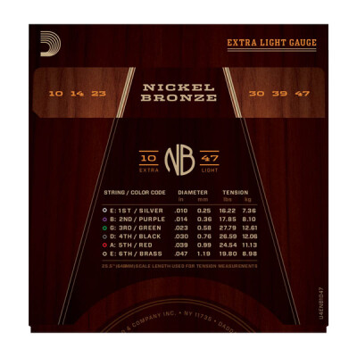 D'Addario NB1047 Nickel Bronze Extra Light, 10-47 Akustik Gitar Takım Tel - 2