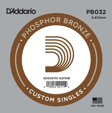 D'Addario PB032 Phosphor Bronze Wound D( Re) Akustik Gitar Tek Tel - 1