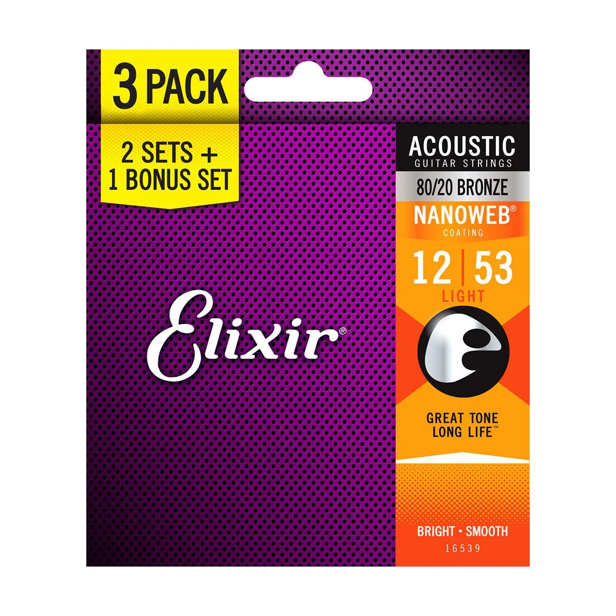 Elixir 16539 (12-53) Nanoweb 80/20 Bronze Akustik Gitar Ekonomik 3'lü Set - Elixir