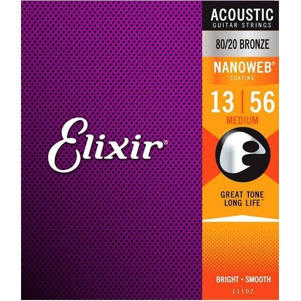 Elixir 11102 Nanoweb 80/20 Bronze Akustik Gitar Teli (13-56) - 1