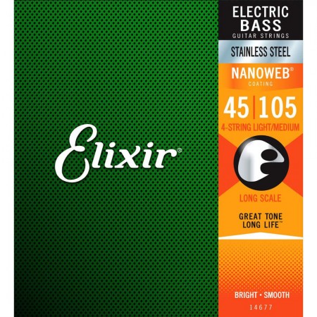 Elixir 14677 45-105 Nanoweb 4 Telli Bas Gitar Tel Takımı Yeni Paket - 1