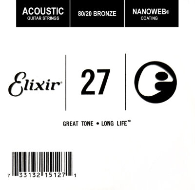 Elixir 15127 Nanoweb 80/20 Bronze .027 Akustik Gitar Tek Tel - 1
