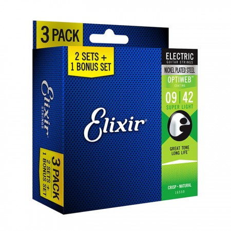 Elixir 16550 Optiweb Nickel Plated Elektro Gitar Teli 3'lü Set - Thumbnail