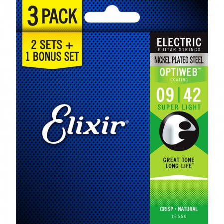 Elixir 16550 Optiweb Nickel Plated Elektro Gitar Teli 3'lü Set - Thumbnail