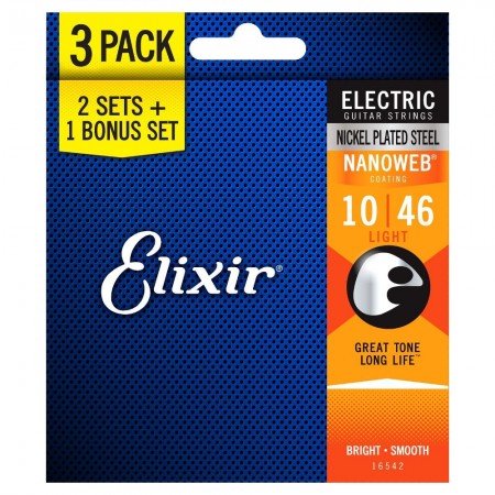 Elixir - Elixir Nanoweb 10-46 Üçlü set ( 16542) Elektro Gitar Teli