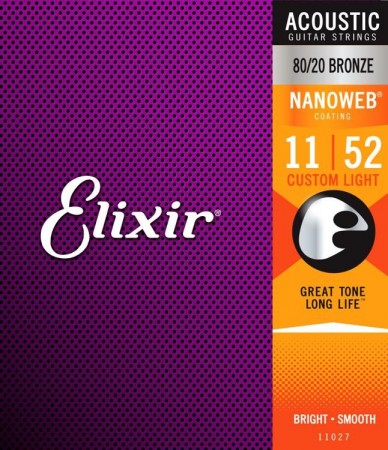 Elixir 11027 Nanoweb 80/20 Bronze Akustik Gitar Teli (11-52)