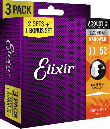 Elixir - Elixir Nanoweb Bronze 16538 Akustik Gitar Teli 3'lü Set