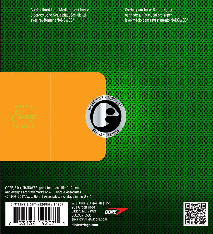 Elixir Nanoweb Light Medium 14207 5 Telli Bas Gitar Teli (045-135) - 2