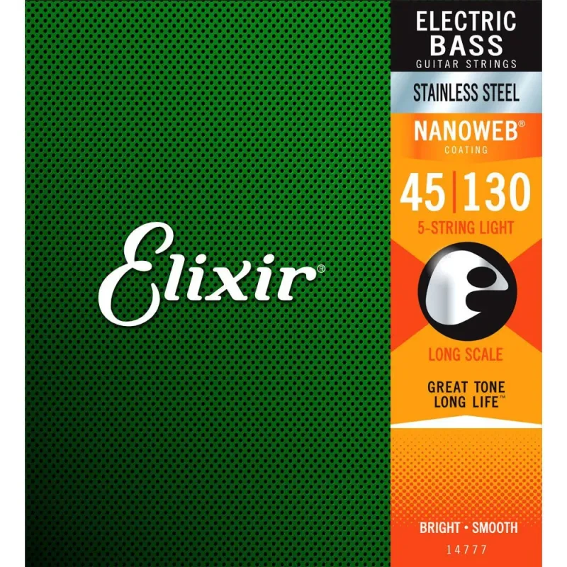 Elixir Nanoweb Medium Stainless Steel 14777 5 Telli Bas Gitar Teli (045-130) Yeni Paket - 1