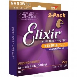 Elixir Nanoweb Phosphor Bronze 16535 Akustik Gitar Teli 2 Paket (12-53) - 1