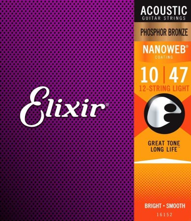 Elixir - Elixir Phosphor Bronze 16152 Nanoweb -12 Telli Akustik Gitar Teli Set