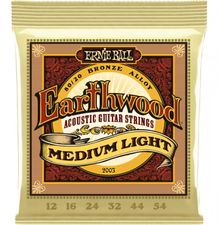 Ernie Ball 2003 Earthwood Medium Light 80/20 Bronze 12 54 Akustik Gitar Teli - 1