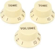 Fender Stratocaster Solak Knobs, Aged White, Set of 3 (W/T/T) - 2
