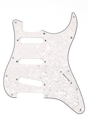 Fender Stratocaster Pickguard 11 Delikli S/S/S, Beyaz Sedefli (White Pearl)