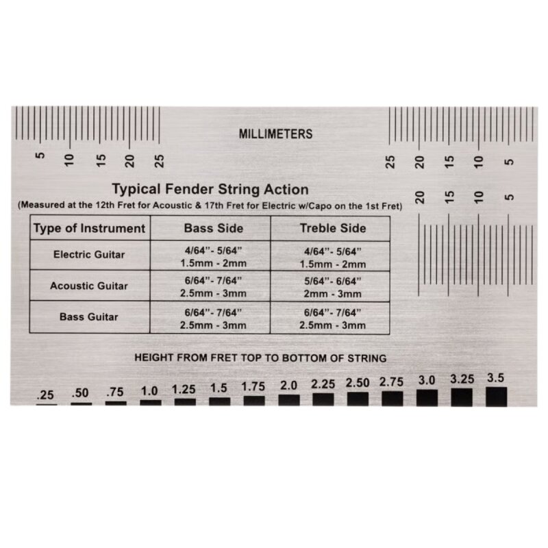 Fender String Action Gauge Paslanmaz Çelik Tel Yüksekliği Ölçüm Cetveli - 2