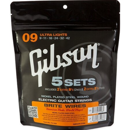 Gibson - Gibson Ultra Light 09-42 Nickel Plated Steel Wound Elektro Gitar Teli 5'li Set