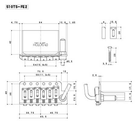 Gotoh NS510TS-FE2 Elektro Gitar Tremolo Köprü Seti-Çelik Blok - Thumbnail