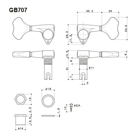 Gotoh GB707LC Tekli Bas Gitar Burgu Sol Chrome - Thumbnail