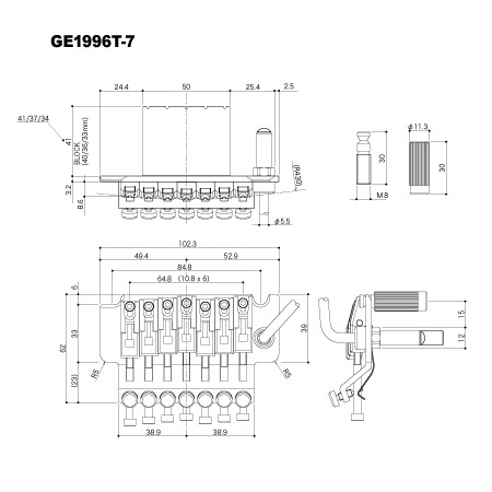 Gotoh GE1996T-7 7 Telli FloydRose 36mm Elektro Gitar Köprü - Thumbnail