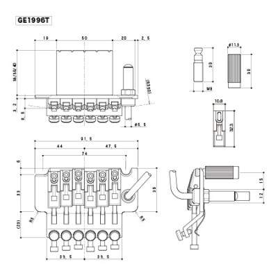 Gotoh GE1996T-BK Floyd Rose Set 36mm Siyah (Kilitli Üst Eşik Yoktur). - Thumbnail