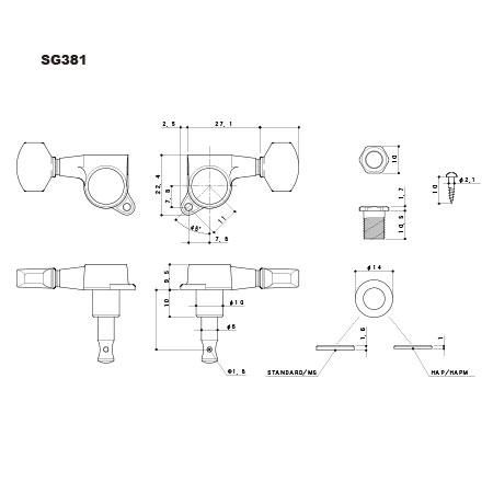 Gotoh SG381-05 Tek Sıra Sağ Dizilim Elektro Gitar Burgu Takımı - Thumbnail