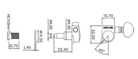 Grover 305BC6 MidSize Rotomatc 6 in Line-Tek Sıra Elektro Gitar Burgu Takımı - Thumbnail