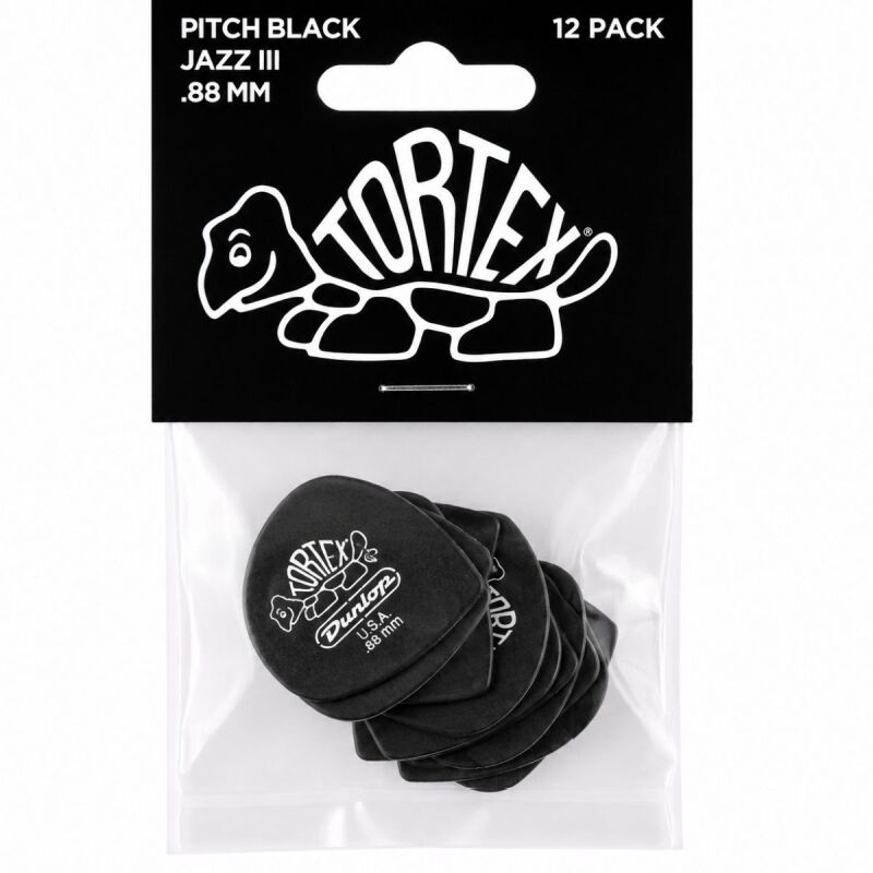 Jim Dunlop Tortex® Pitch Black Jazz III 0.88mm 12'li Set - 1