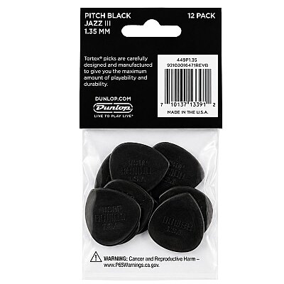 Jim Dunlop Tortex® Pitch Black Jazz III 1.35 12'li Set Pena - 2