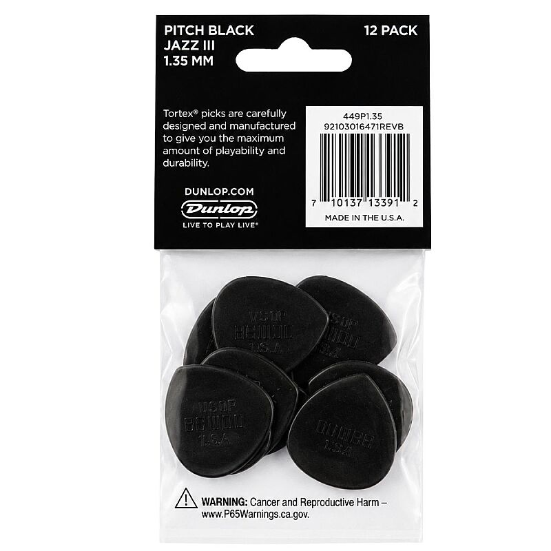Jim Dunlop Tortex® Pitch Black Jazz III 1.35 12'li Set Pena - 2
