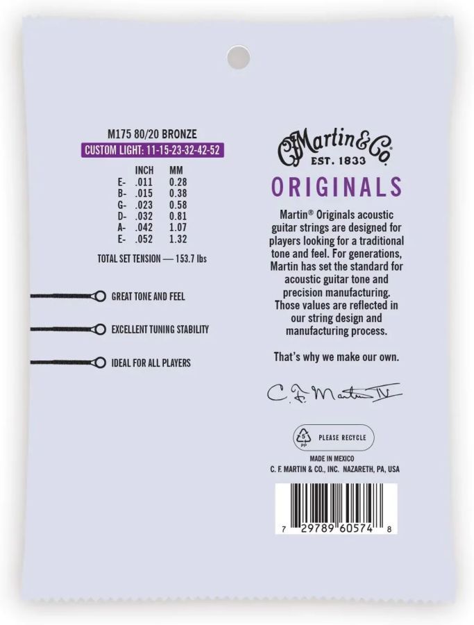 Martin M175 Custom Light Bronze 11-52 Akustik Gitar Tel Takımı - 2