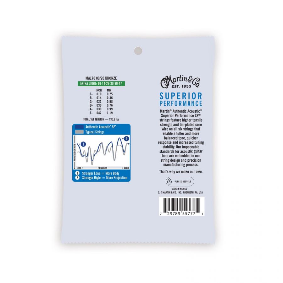 Martin MA170 Otantik Sp® 80/20 Ekstra Light Bronz Akustik Gitar Tel Takımı (10-47) - 2