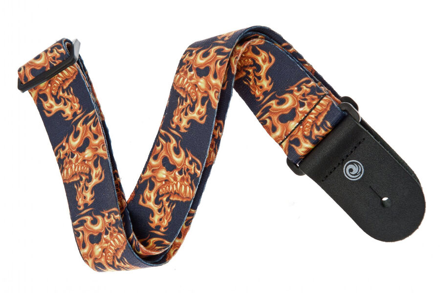 GİTAR ASKISI 50MM DOKUMA FLAMING SKULLS - 1
