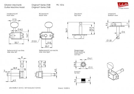 Schaller F-ST6B Gold 3+3 Elektro Gitar Burgusu - Thumbnail