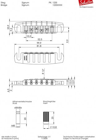 Schaller Signum Les Paul Stil Elektro Gitar Köprüsü (Gold) - Thumbnail