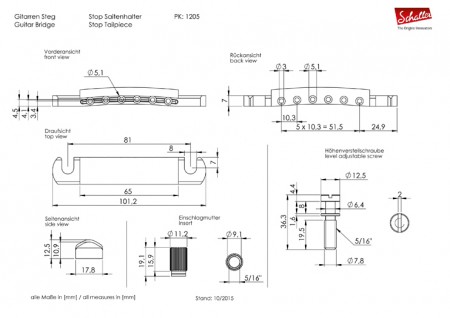 Schaller Tune-O-Matic Köprü Tailpiece Stoper (Ruthenyum) - Thumbnail