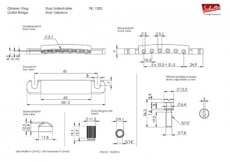 Schaller Tune-O-Matic Köprü Tailpiece Stoper (Satin Pearl) - Thumbnail