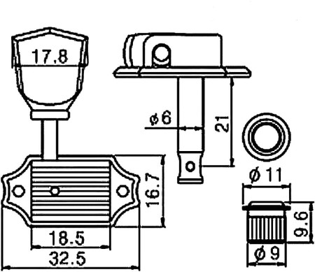 ELEKTRO GİTAR BURGUSU, 6'LI SET, 3 SAĞ+3 SOL, KROM - 2