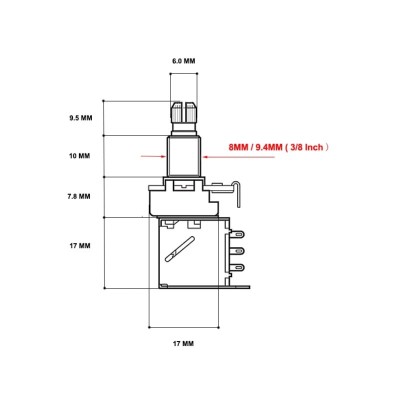 WD B500K 9.4mm Geniş Shaft Pushpush Gitar Potans - Thumbnail